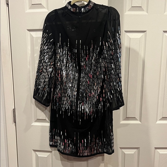 NWT-Boston Proper Black and Silver Long Sleeve Sequins Evening Dress - Picture 9 of 15
